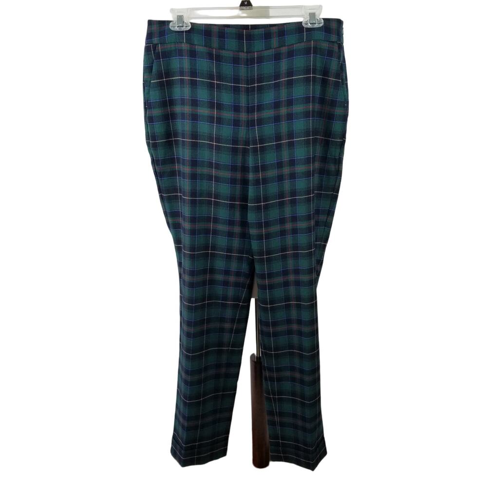 Talbots Heritage Green Black Red Blue Plaid Trousers Lined Wool Blend Cuff 32